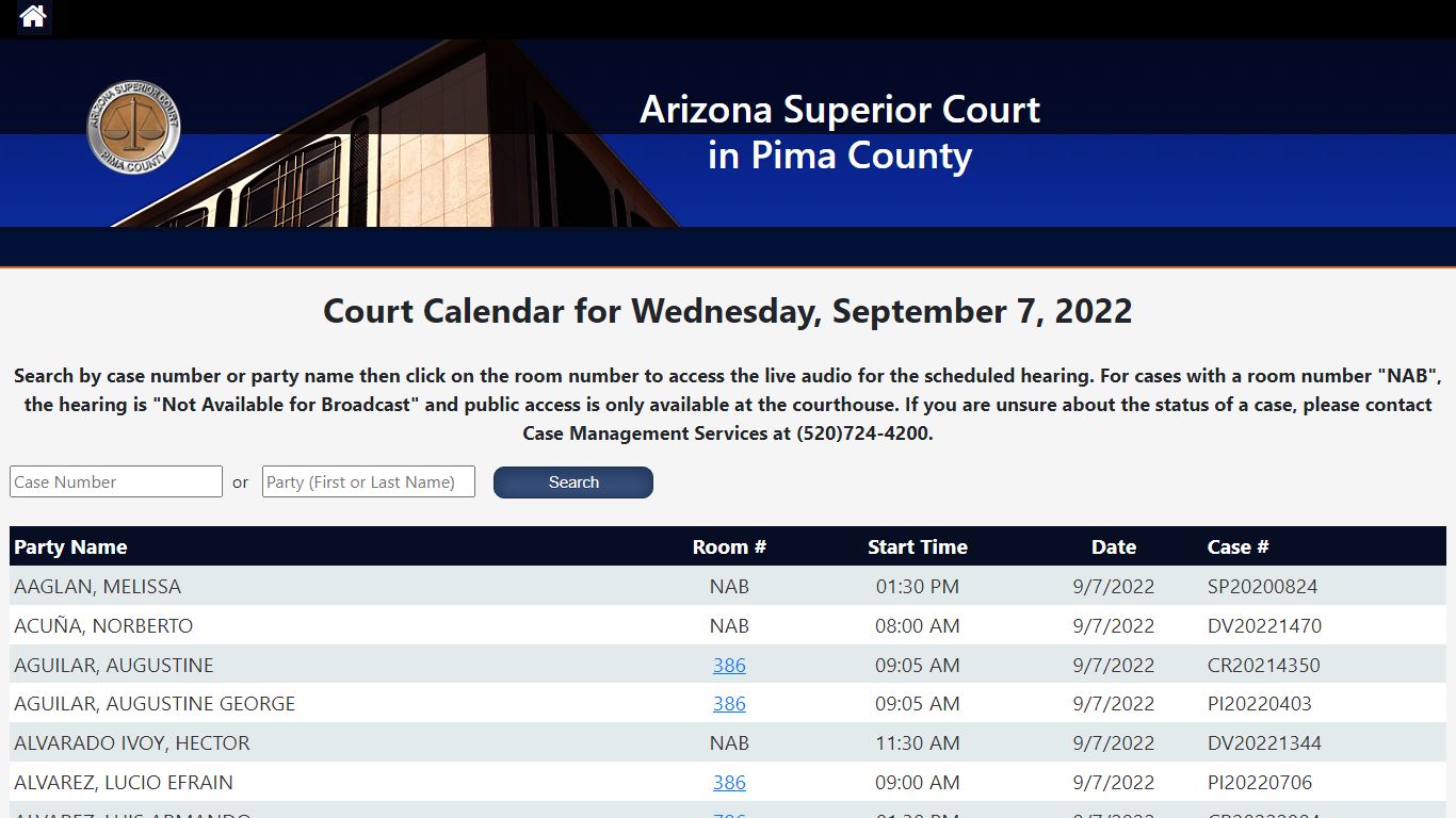 Superior Court Public Recordings - Pima County, Arizona